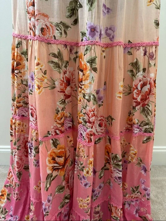NWT PQ Swim Anthropologie Floral Tiered Maxi Dress Pink - Picture 3 of 15